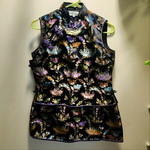 Jacquard Floral Black Sleeveles Skirt Set